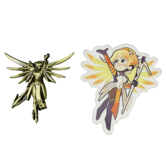 Blizzard Entertainment Jewelry - Overwatch Gold Mercy Pin and Sticker Bundle